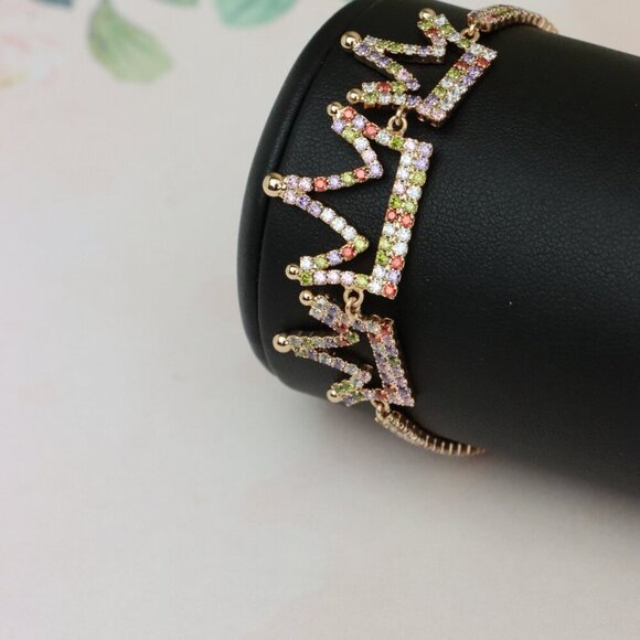 "Crown Charm Rose Gold Bracelet with Multicolor CZ, Adjustable Fit, XPBL0737 - Picture 6 of 12
